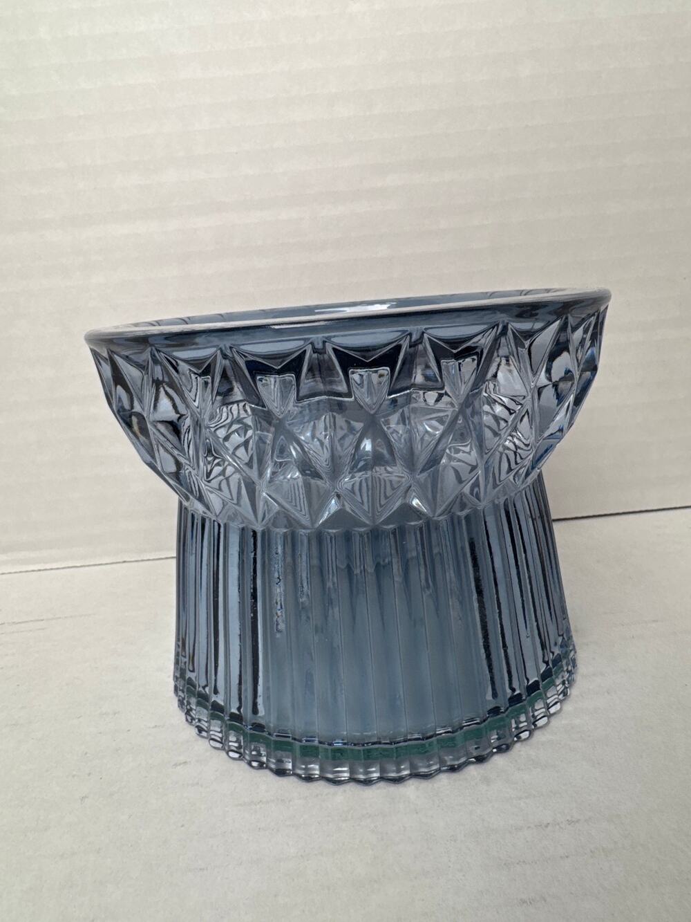 Bath & Body works faceted blue glass 3 wick candle holder